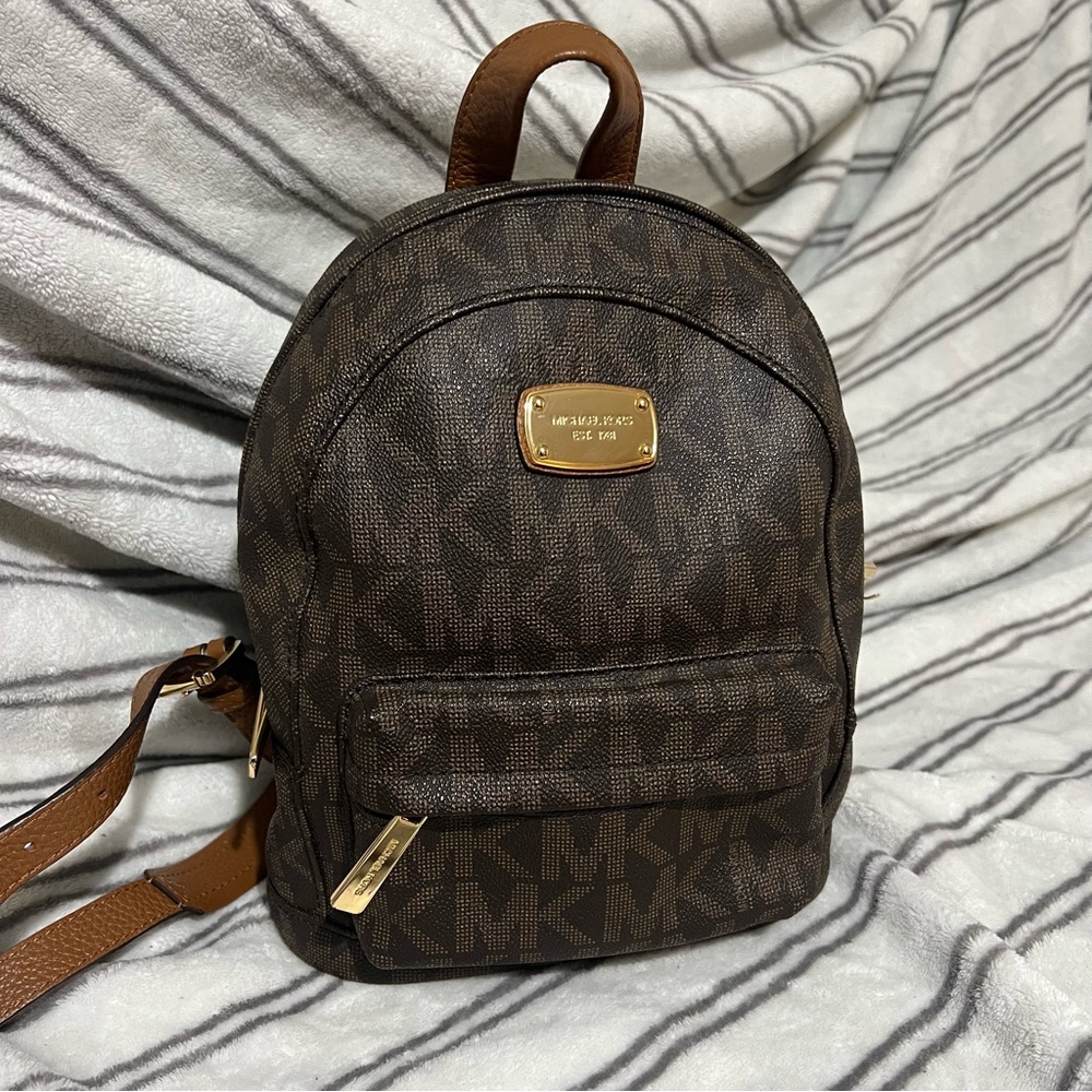 Michael Kors Brown Monogram Leather Backpack medium/small Adjustable Straps
